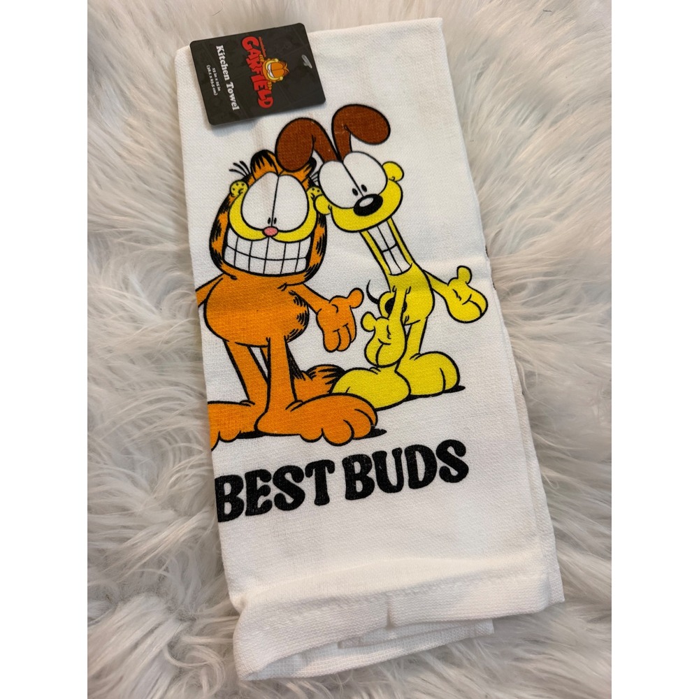 Garfield and Odie Best Buds Kitchen Towel White Cotton 15x25 Nickelodeon NWT